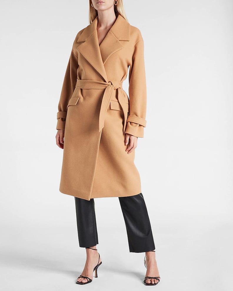 A Professional Style: Express Belted Wrap Front Felt Coat