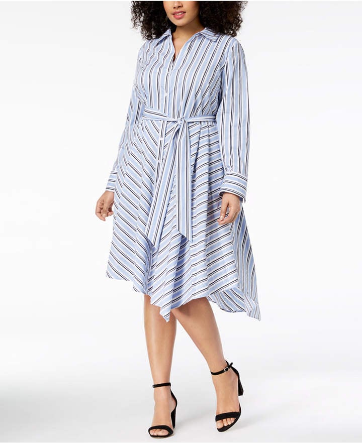 INC Striped Asymmetrical Shirtdress