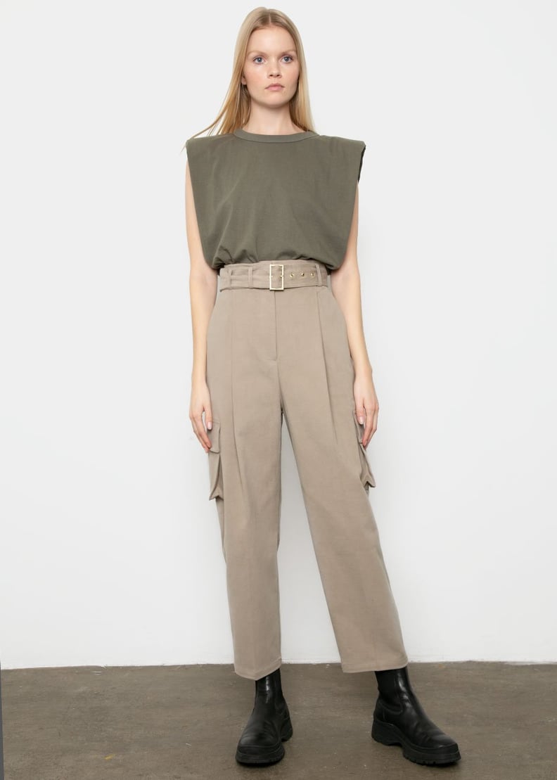 Frankie Shop Brushed Cotton Cargo Pants in Dark Beige