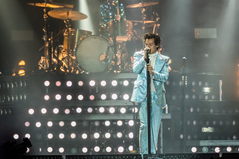 Harry Styles Wearing a Blue Gucci Suit in 2018