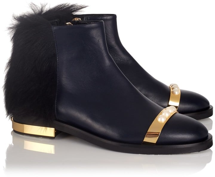 Coliac Navy Leather Fur-Trim Boots ($830)