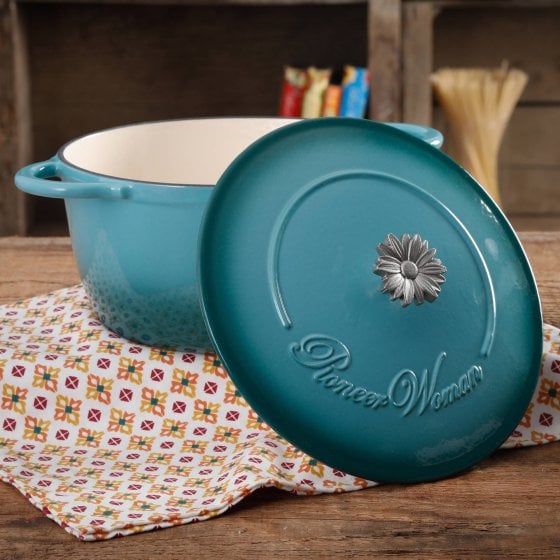 The Pioneer Woman Timeless Beauty Cast Iron 5-Quart Dutch Oven, Turquoise