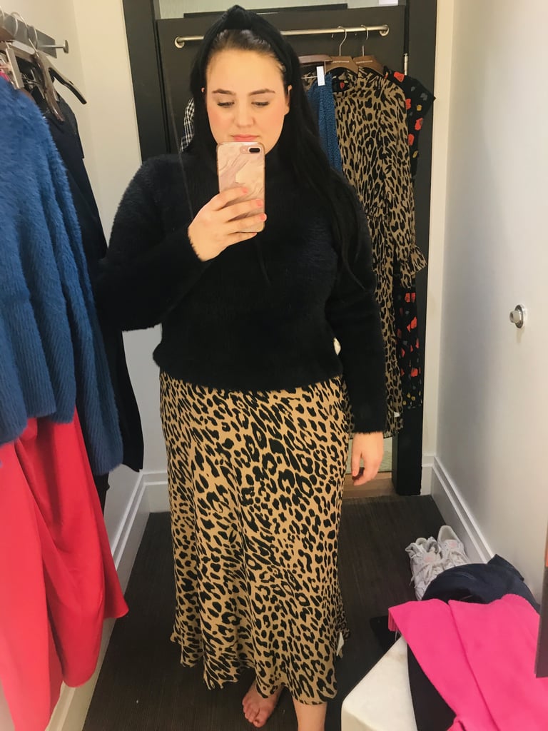 Fuzzy Sweater and Leopard Midi Skirt