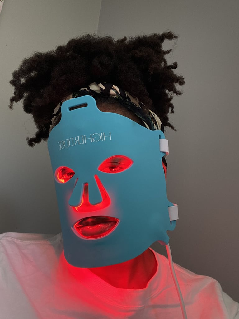 Higherdose Red Light Face Mask ($349)
I've been using this mask for months now and I love everything about it. I like to use this mask before hosting events to make me as zen as possible and, of course, to achieve glowing skin.
Admittedly, the red light is something to get used to (I definitely saw stars after closing my eyes first use), but its benefits surely make up for the temporary photopsia. With such a busy schedule, it's very rare that I do more than my usual 10 to 15 minute skin-care routine, so I love that using this mask forces me to pause and relax completely. After my first use, I noticed a significant difference in my complexion and texture, and my skin even felt more refreshed — as if I had just gotten a luxurious facial, which you can read more about in my Higherdose Red Light Face Mask review.