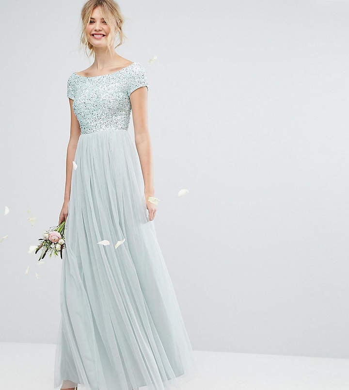 Maya Tall Bardot Maxi Dress With Delicate Sequin And Tulle Skirt