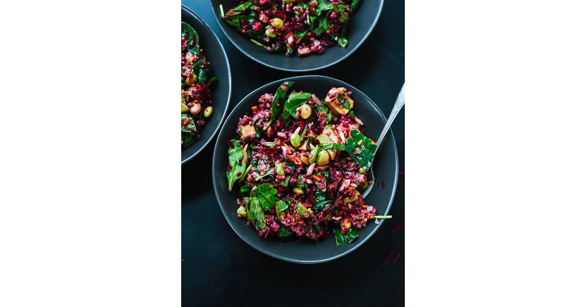 Raw Beet Salad With Quinoa, Carrots, Edamame, and Spinach Whole Grain