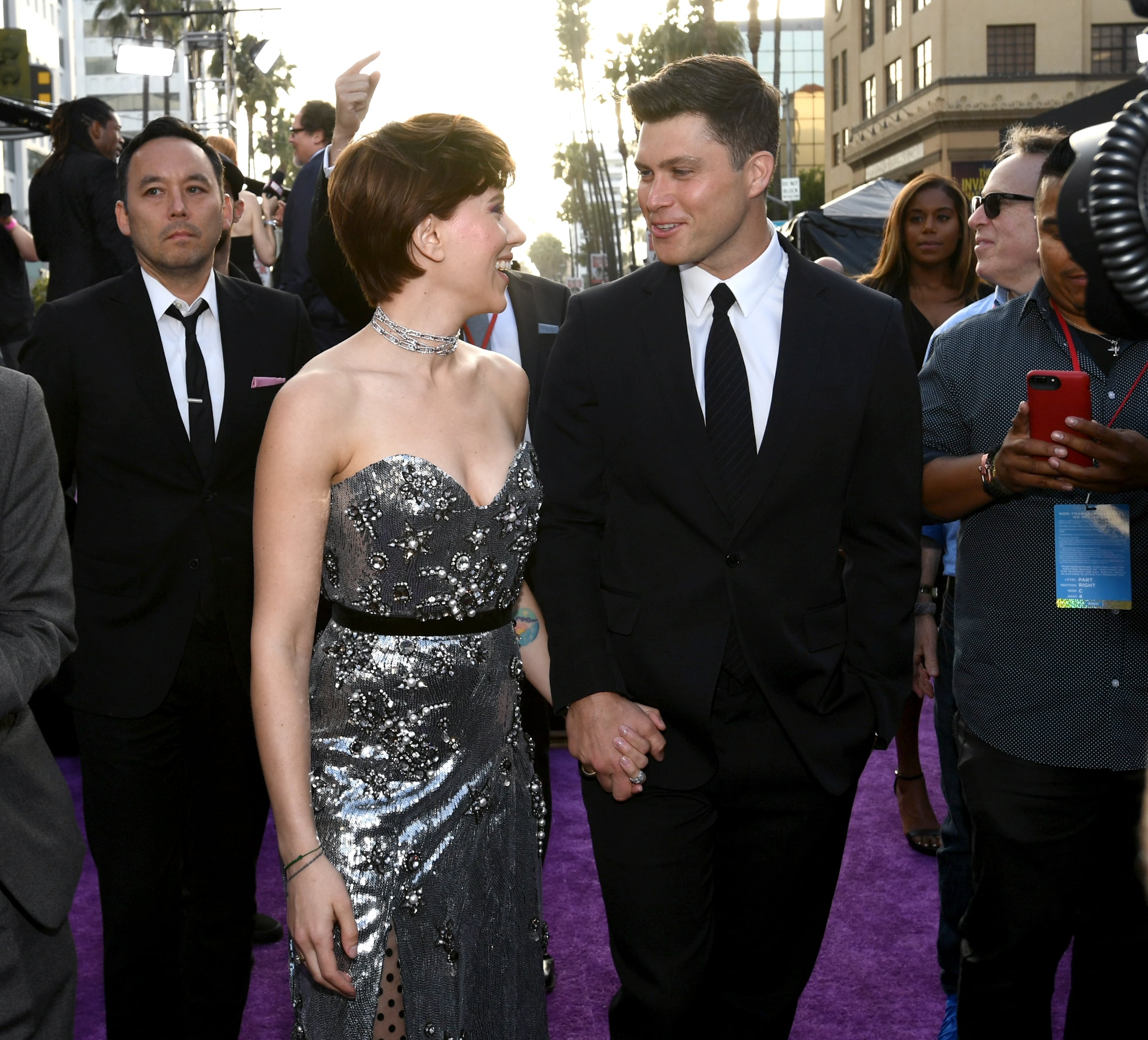 Scarlett Johansson sizzles in silver at 'Avengers' premiere with boyfriend  Colin Jost