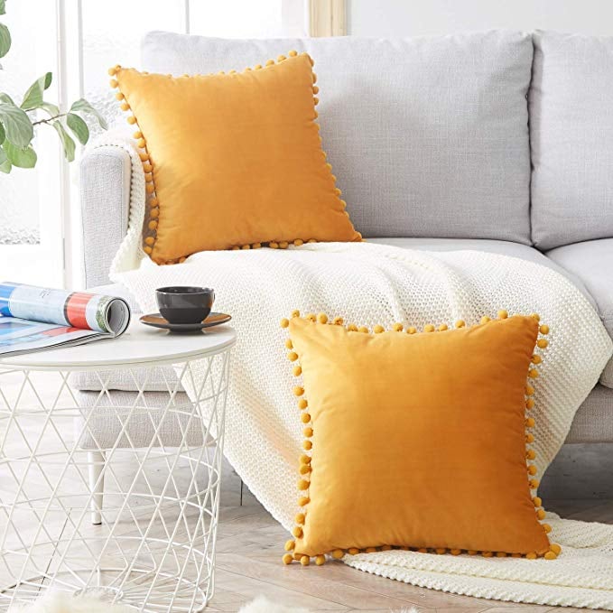 Top Finel Decorative Throw Pillow Covers with Pom Poms