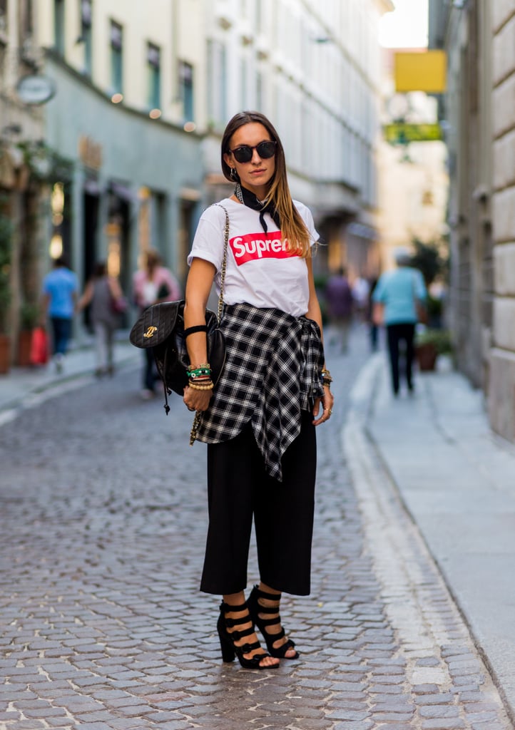 What to Toss: Loud, printed graphic tops that might get you mistaken for being on an episode of The Jersey Shore.
What to Wear Now: Shirts with subtle words, phrases, or even puns.