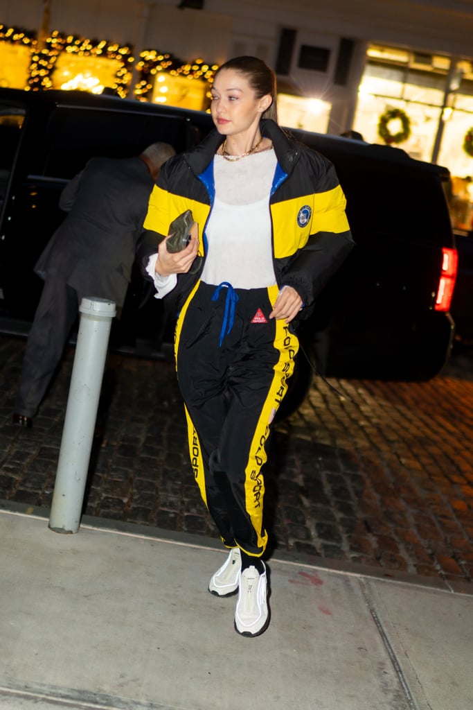 Gigi Hadid Wearing a Polo Ralph Lauren Set and Reebok Sneakers in NYC