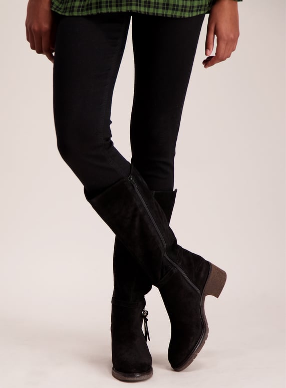 Black Suede Knee-High Boots