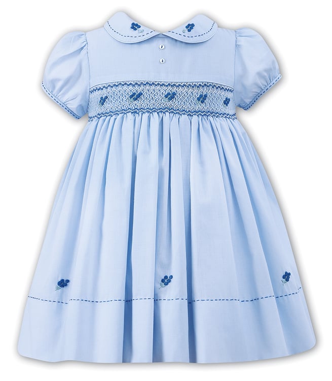 Sarah Louise Baby/Toddler Girls Blue Smocked Dress With Collar