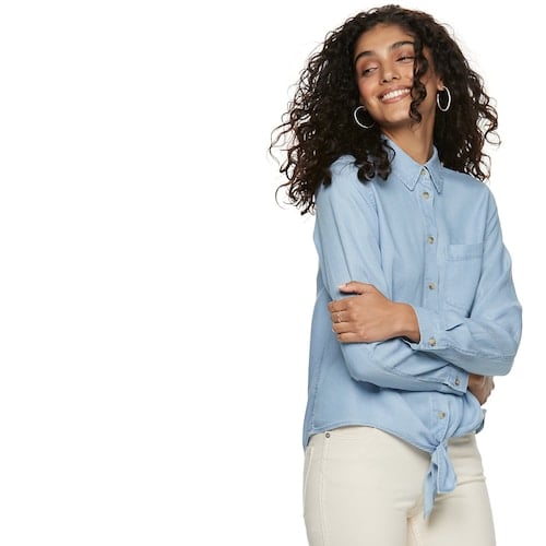 POPSUGAR Knot-Front Button Down Shirt