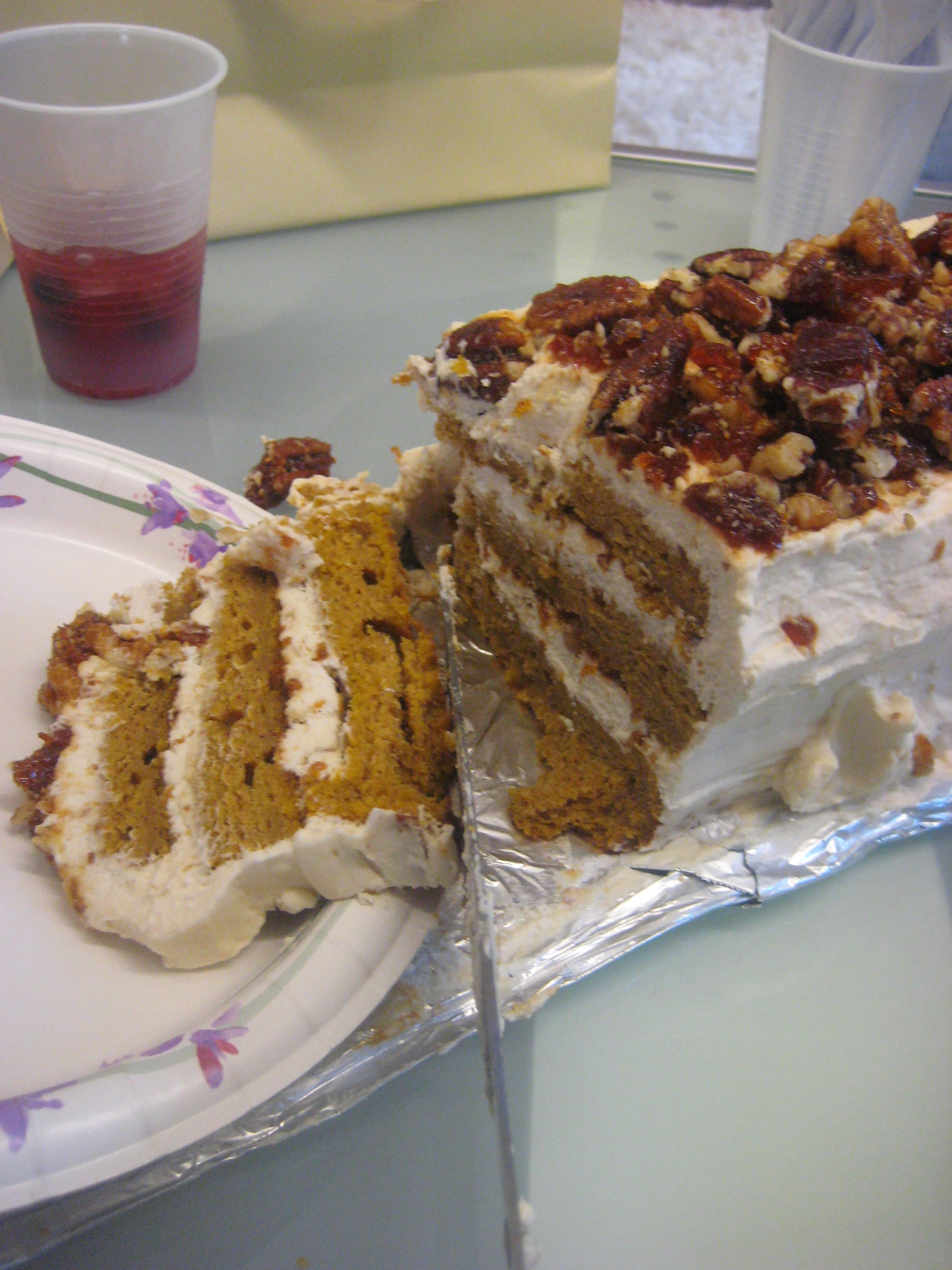 Pumpkin Cake with Pecan Brittle and Whipped Cream Cheese Frosting