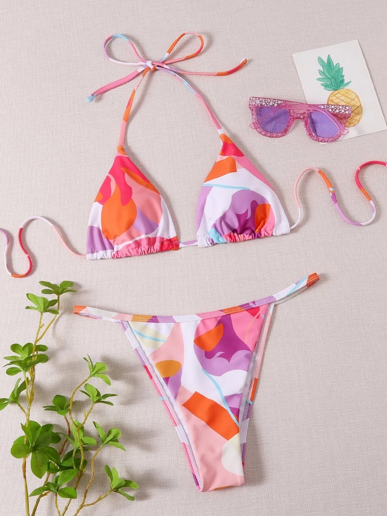Shein Allover Graphic Triangle Thong Bikini Swimsuit