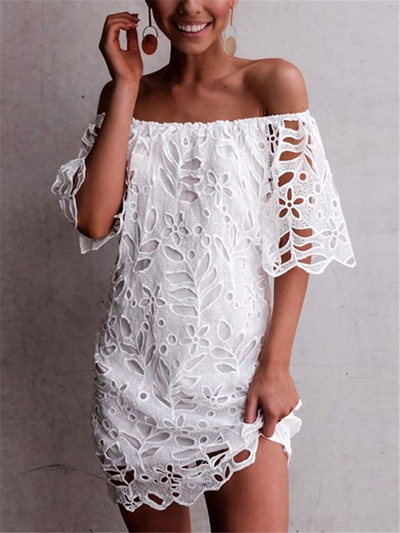 Prettygarden White Lace Shift Dress
