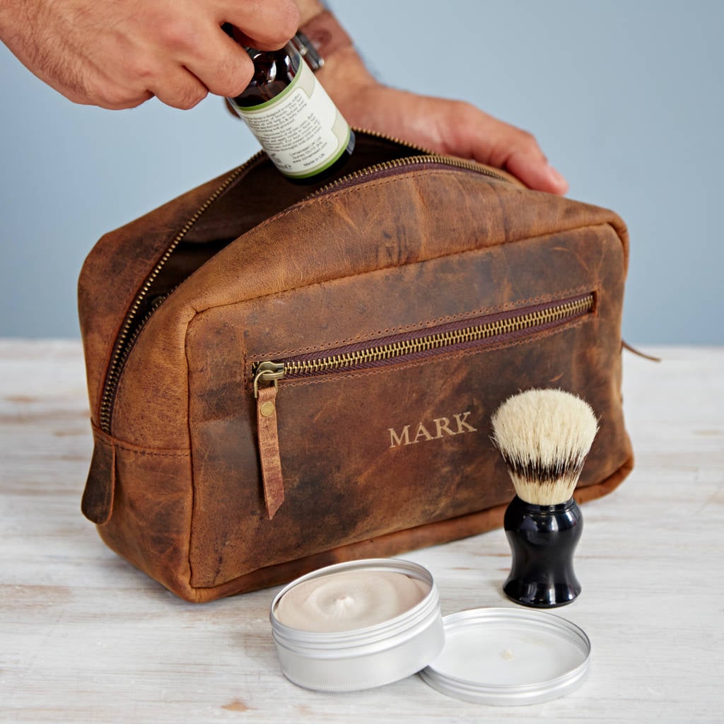 Paper High Personalised Buffalo Leather Wash Bag