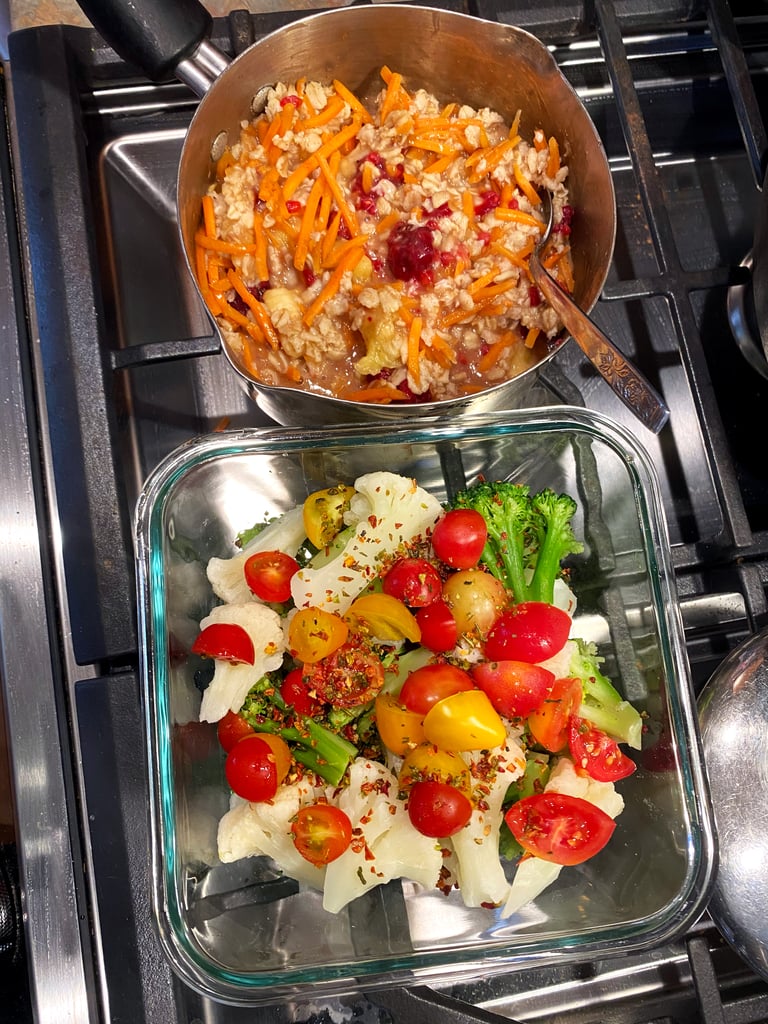 Breakfast: Carrot-Cake Oatmeal With Broccoli, Cauliflower, and Tomatoes