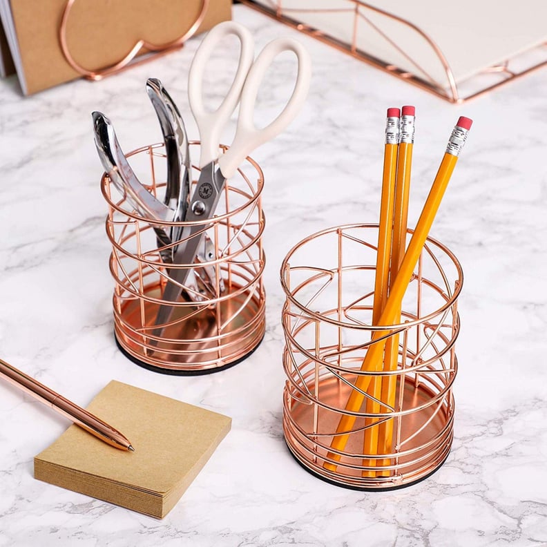 Juvale 2-Pack Rose Gold Metal Wire Pen Holders