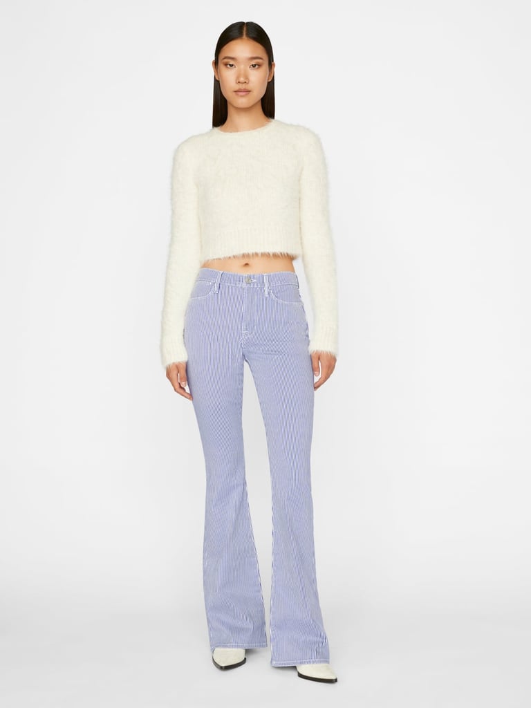 Bootcut Flares: Frame Le High Flare in Blue Stripe