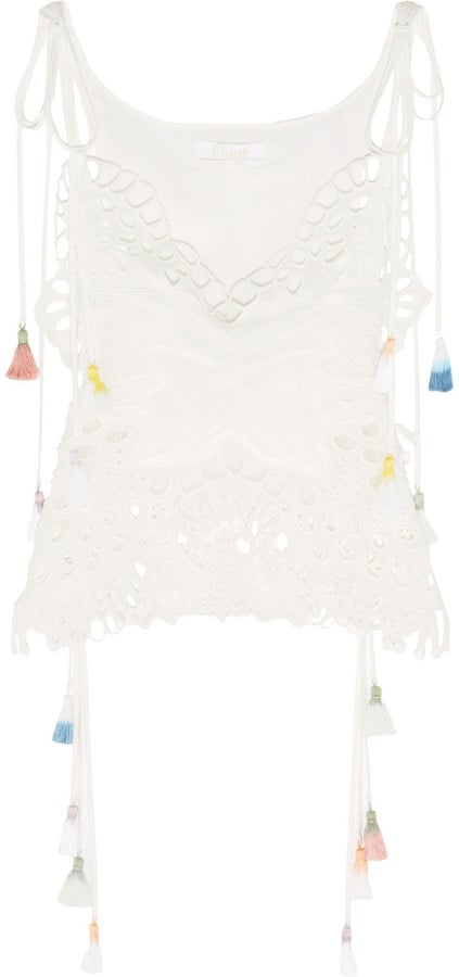 Chloé Tasseled Broderie Anglaise and Tulle-Paneled Linen-Blend Camisole ($2,650)