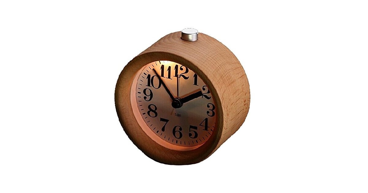 Glomarts Round Wooden Silent Desk Alarm Clock with Nightlight (13