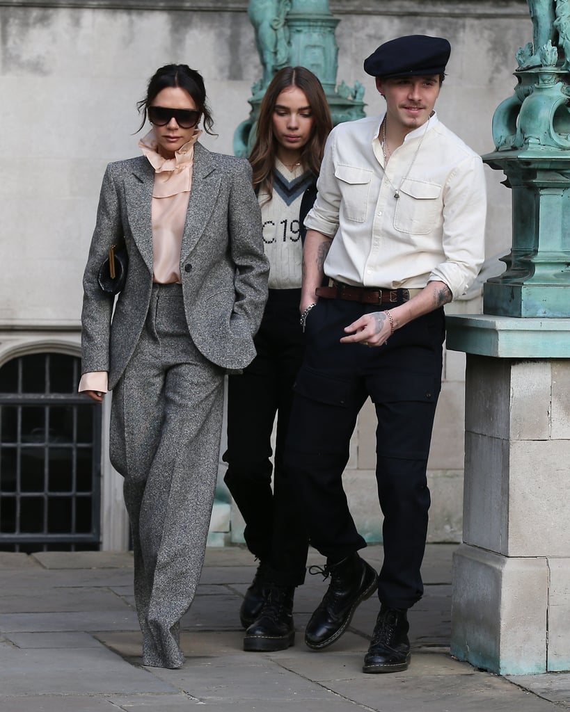 Victoria Beckham Gray Suit With Brooklyn Beckham Girlfriend