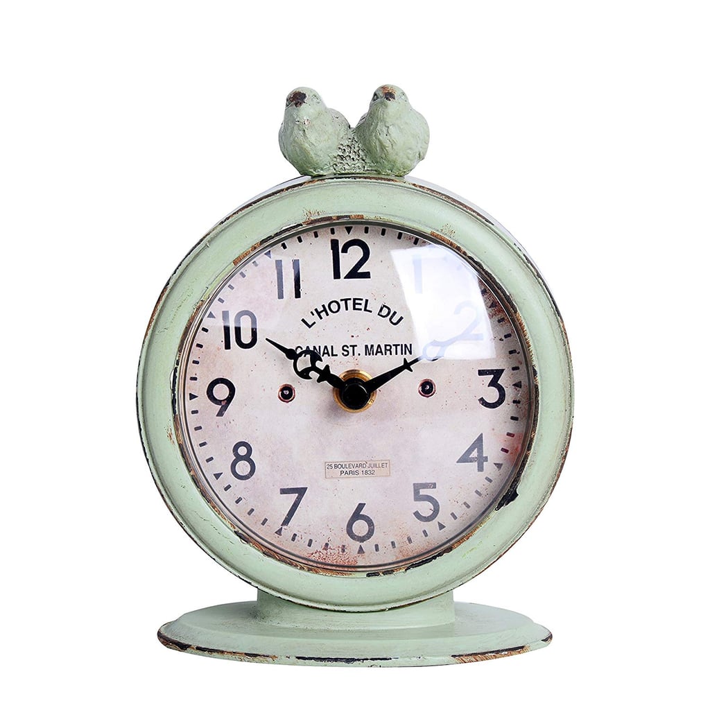 Nikky Home Shabby Chic Pewter Round Quartz Table Clock