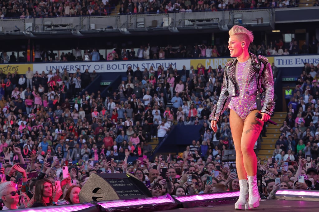 Pink's Embellished Leather Jacket at the Summer Carnival Tour