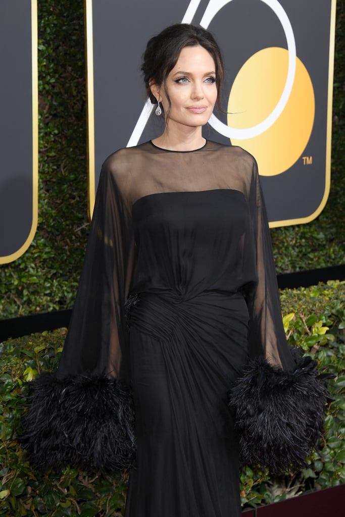 Angelina Jolie Wearing Black Dress at 2018 Golden Globes