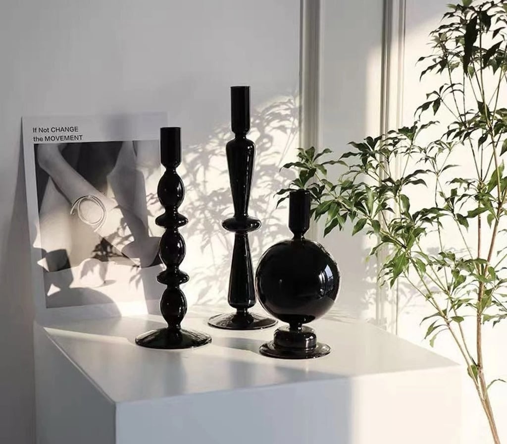 For a Touch of Contrast Black Abstract Glass Candlestick Holders The