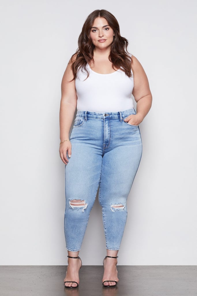 Good American Good Curve Skinny Cropped Jeans in BLUE355