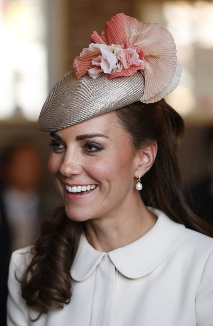 Kate wore a peach ruffle Jane Taylor cocktail hat at a remembrance ...