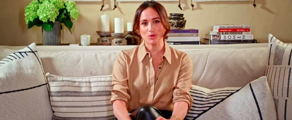 Meghan Markle in a Victoria Beckham Blouse and Leather Pants