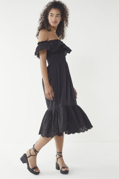UO Off-the-Shoulder Eyelet Midi Dress