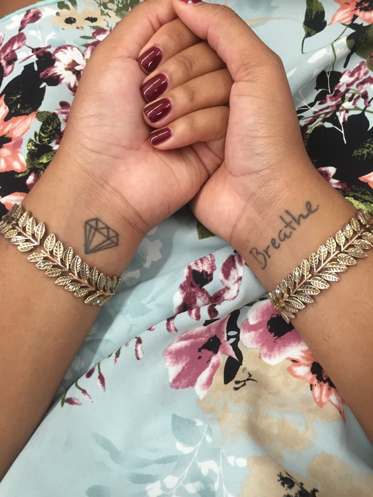 Diamond and "Breathe" Wrist Tattoos