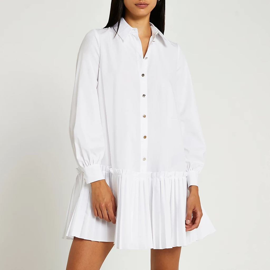 A New Kind Shirt Dress: River Island White Pleated Hem Shirt Dress | River Island Has a Bunch of Adorable Staples, and These 13 Are All Under POPSUGAR Fashion Photo 10