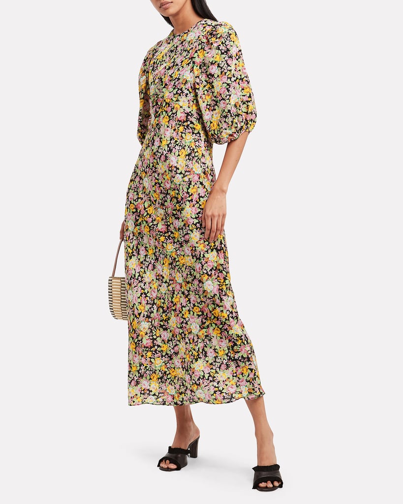 Les Reveries Bias Puff Sleeve Floral Dress