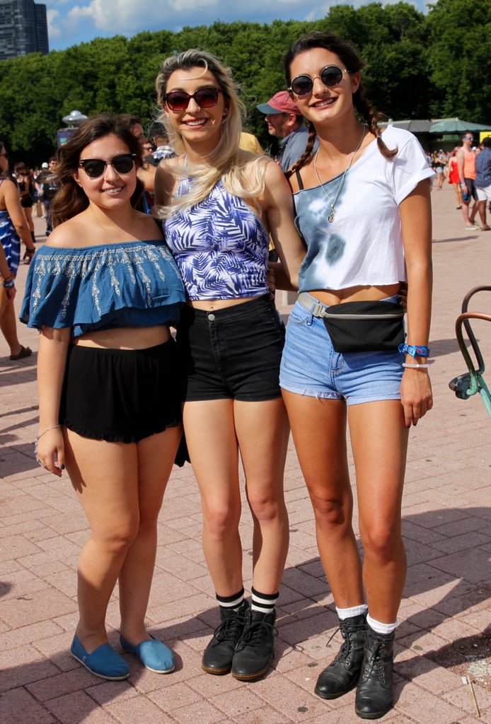 The official uniform of the music festival included short shorts, bare midriffs, sunglasses, and comfortable shoes.