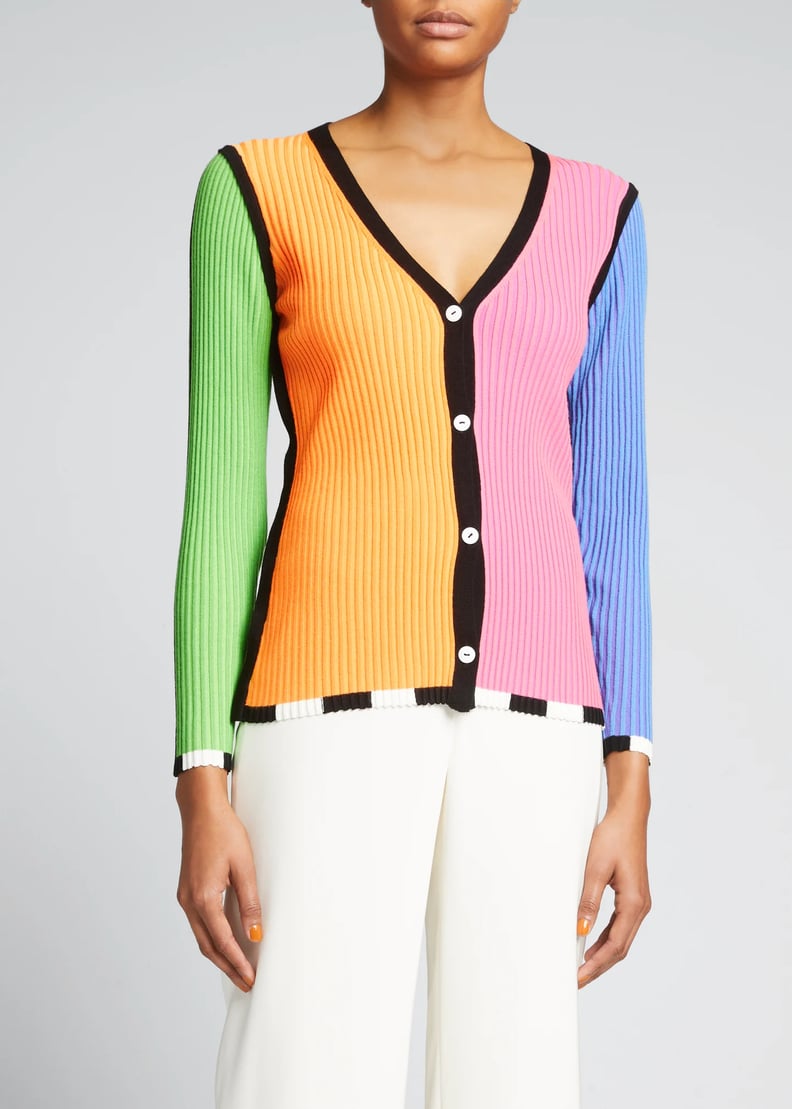 Christopher John Rogers Colorblock Ribbed Wool Cardigan