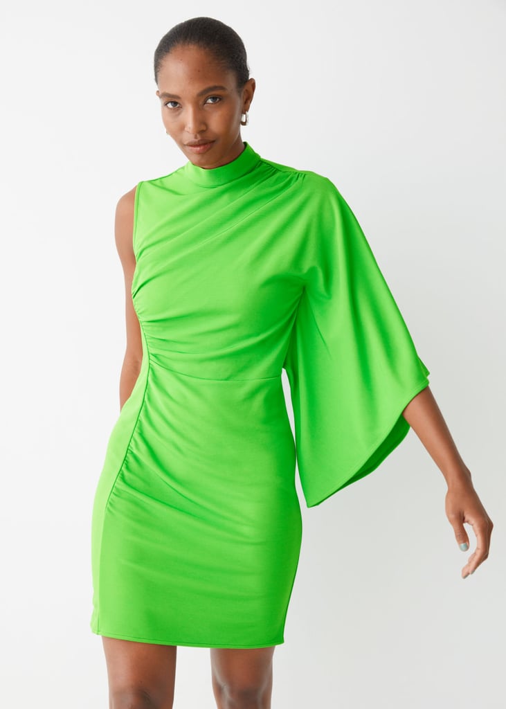 A Lime Green Moment: & Other Stories Draped One-Sleeve Mini Dress