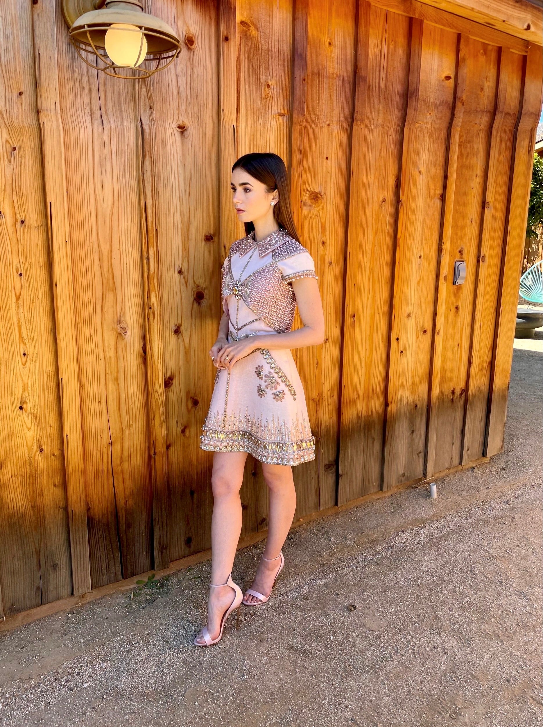 See Photos Of Lily Collins S 2021 Sag Awards Look Lily Collins S Pink Georges Hobeika Dress At 2021sag Awards Popsugar Fashion Uk Photo 2