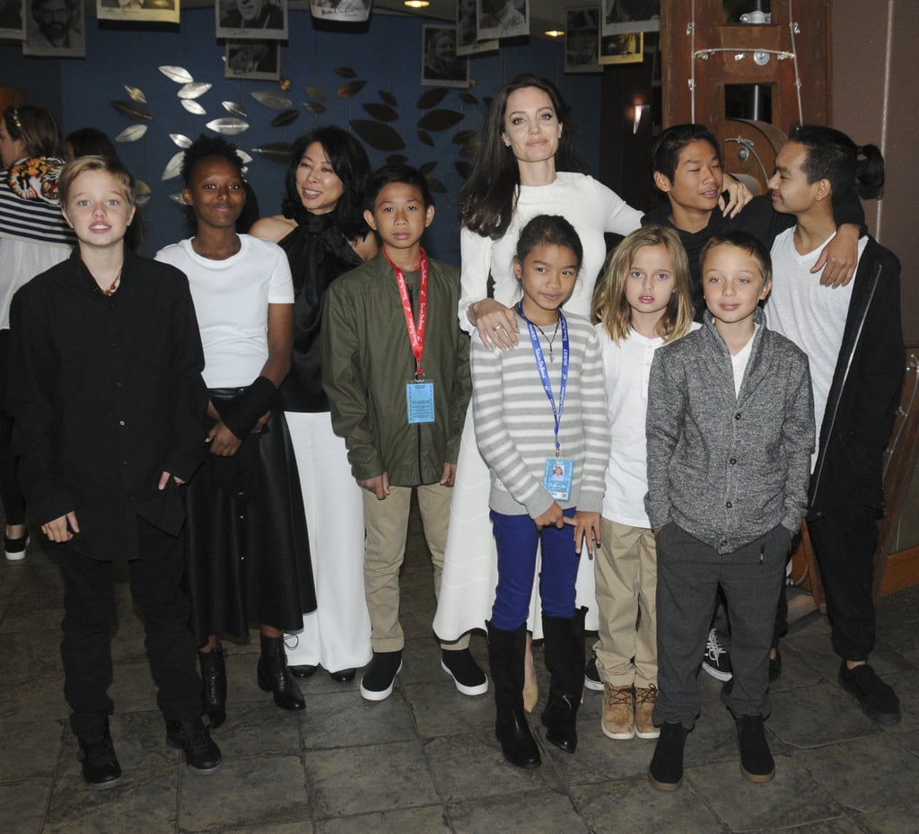 Angelina celebrated the premiere of First They Killed My Father with the cast and all six of her kids in September 2017.