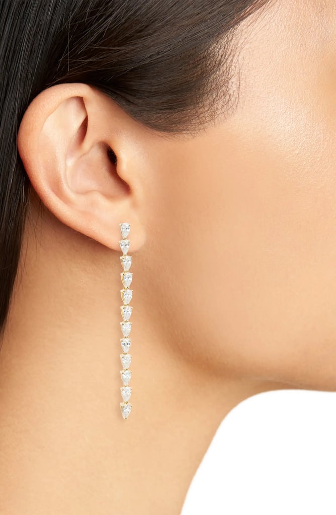 Long Wedding Earrings: Pear Cubic Zirconia Linear Earrings