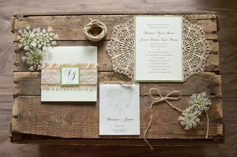 Accent invitations with lace and twine.