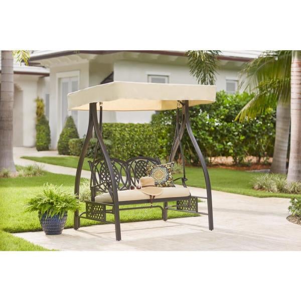 Hampton Bay Belcourt Metal Outdoor Swing With Stand and Canopy