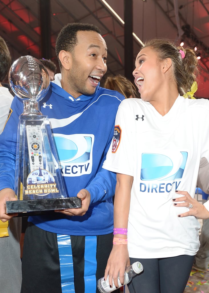 Chrissy Teigen and John Legend at the Super Bowl 2014