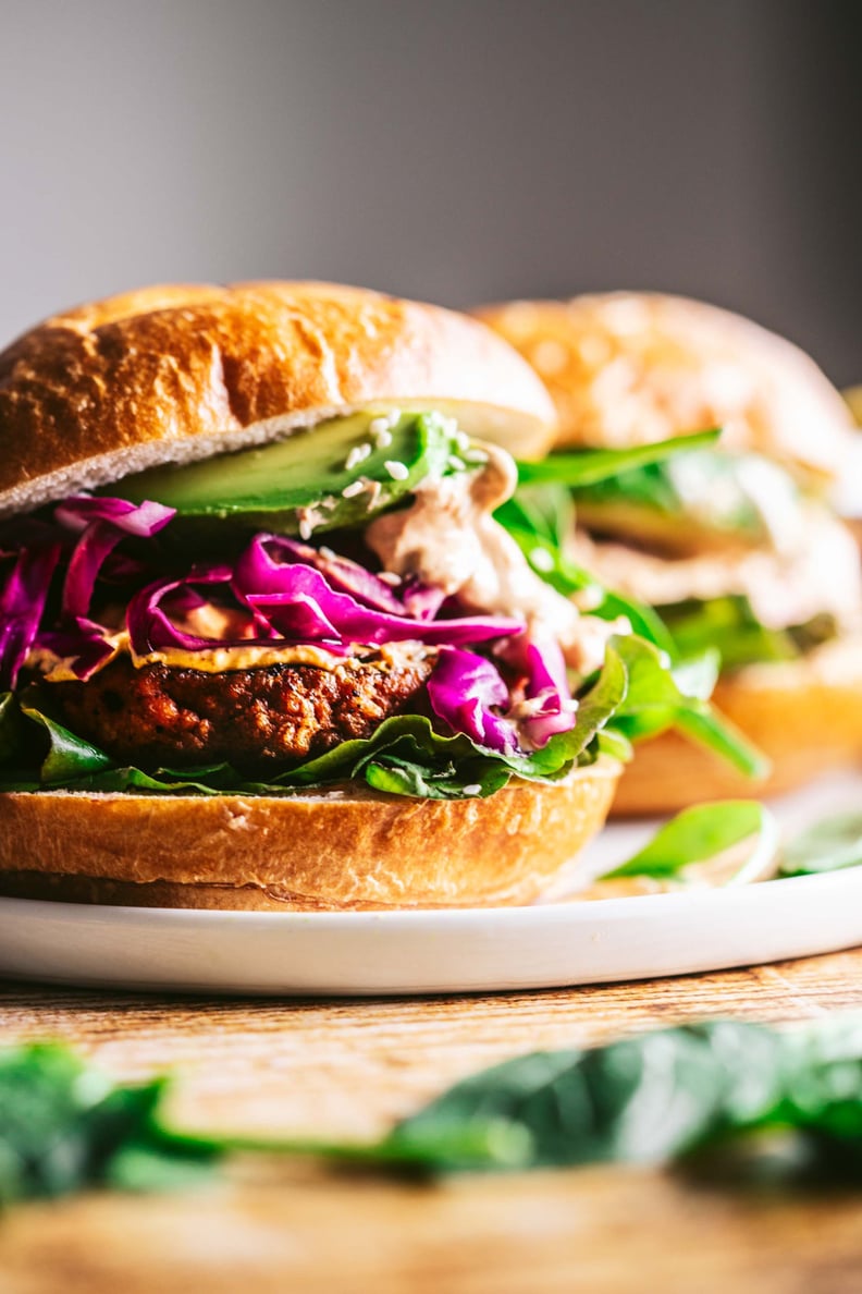 Veggie Burgers With Pickled Cabbage and Tahini Sauce