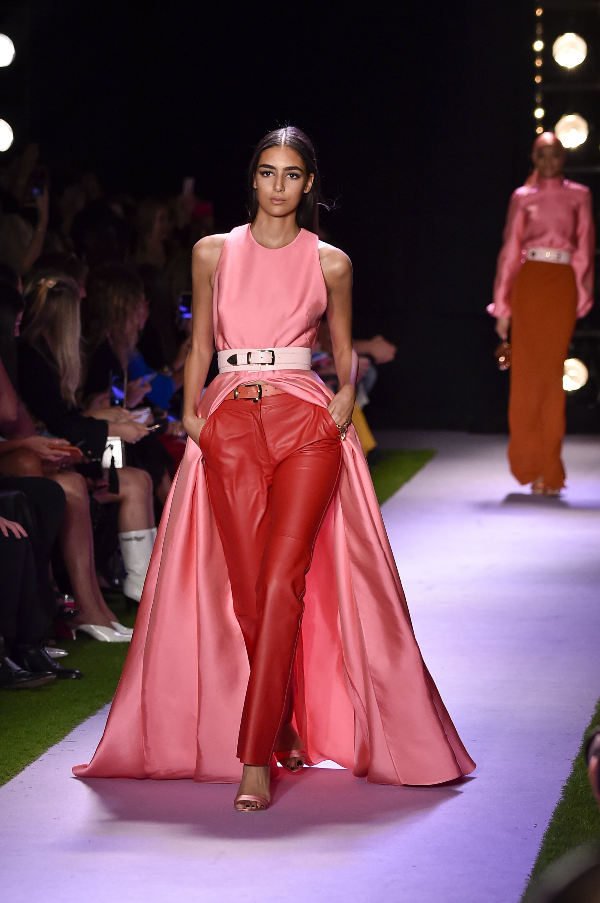A Pink Dress Over Pants on the Brandon Maxwell Runway during New