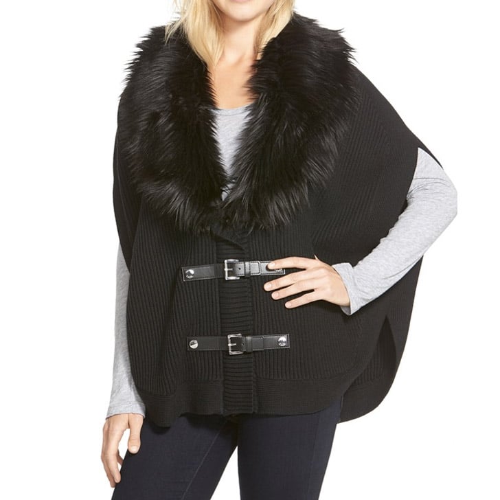 MICHAEL Michael Kors Buckle Front Faux Fur Cape ($175)
